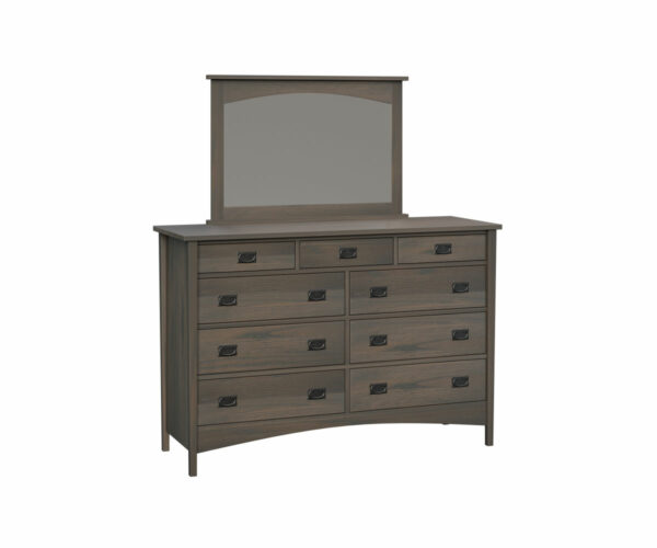 Arts &#038; Crafts-High 9 Drawer Dresser Mirror-Oak-OCS-118-Antique Slate