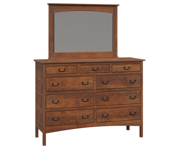 Granny Mission-9 Drawer Mule Dresser with Mirror-Sap Cherry-OCS-113-Michaels Cherry