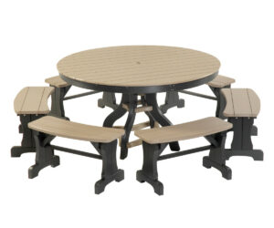 Round Patio Set with Benches (Weatherwood & Black)