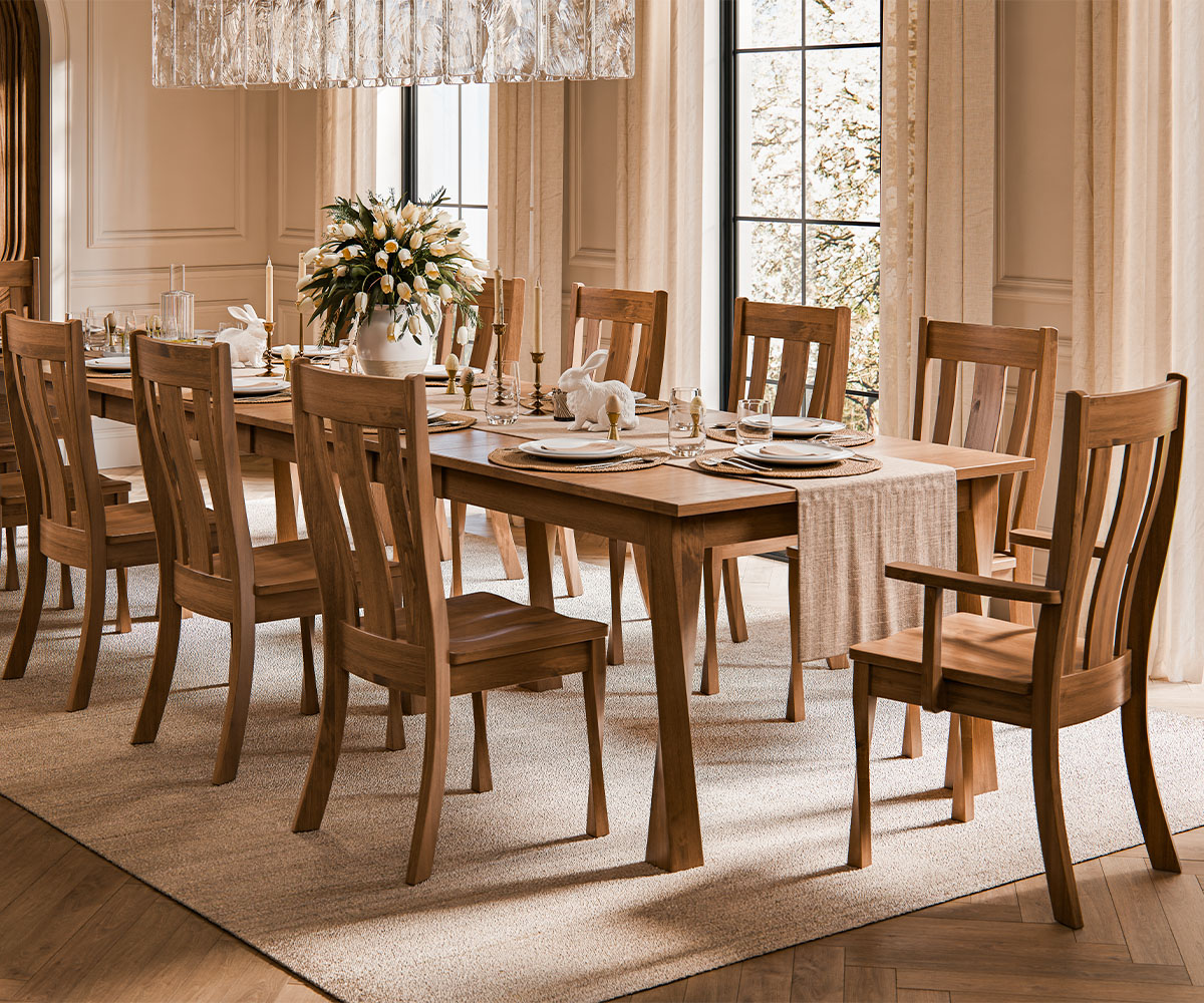 West Point Woodworking Lexington Leg Table Easter Room Setting Brown Maple Almond Final Cropped