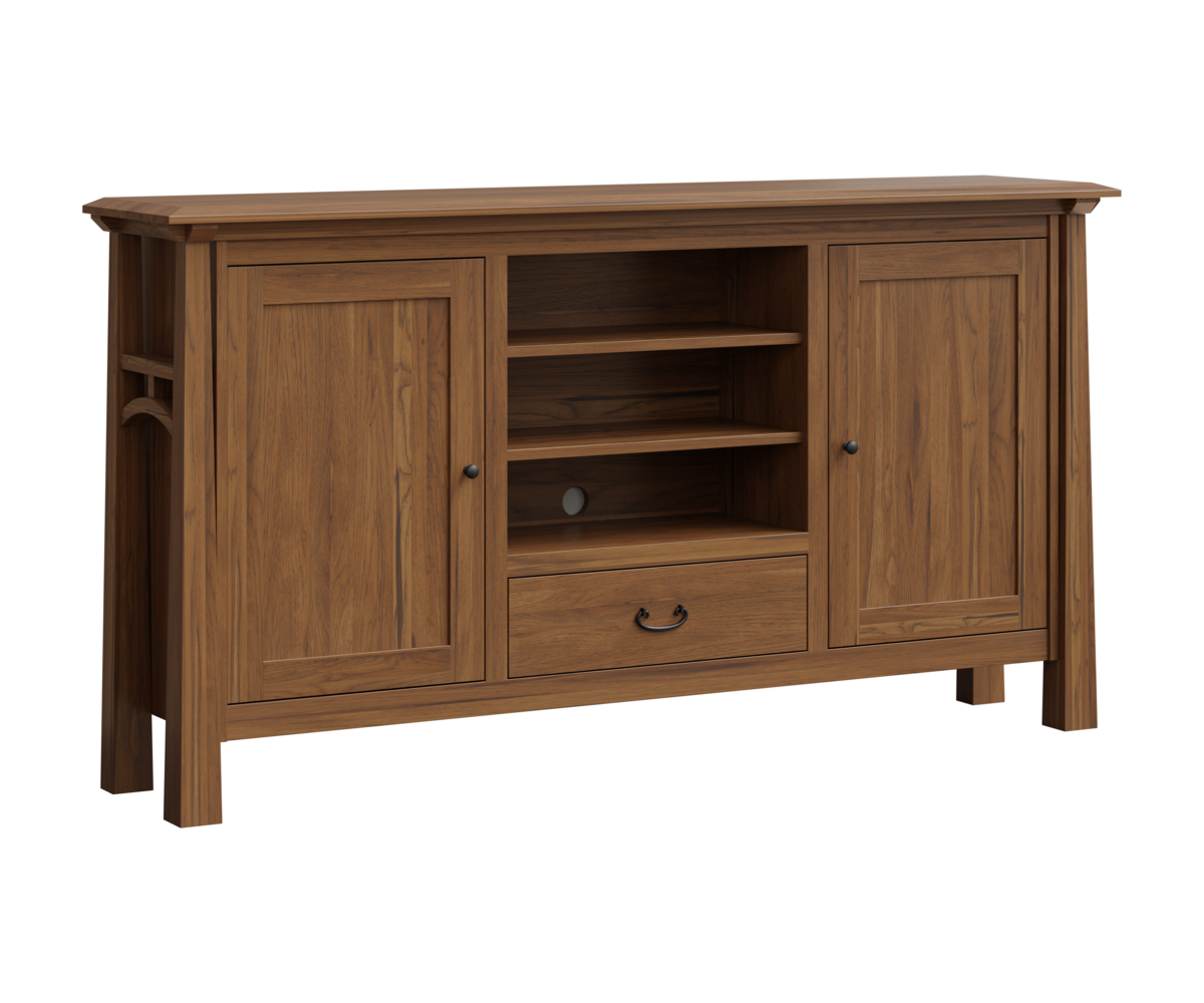 forks valley woodworking artesa media stand 73 w rustic hickory fc hickory almond
