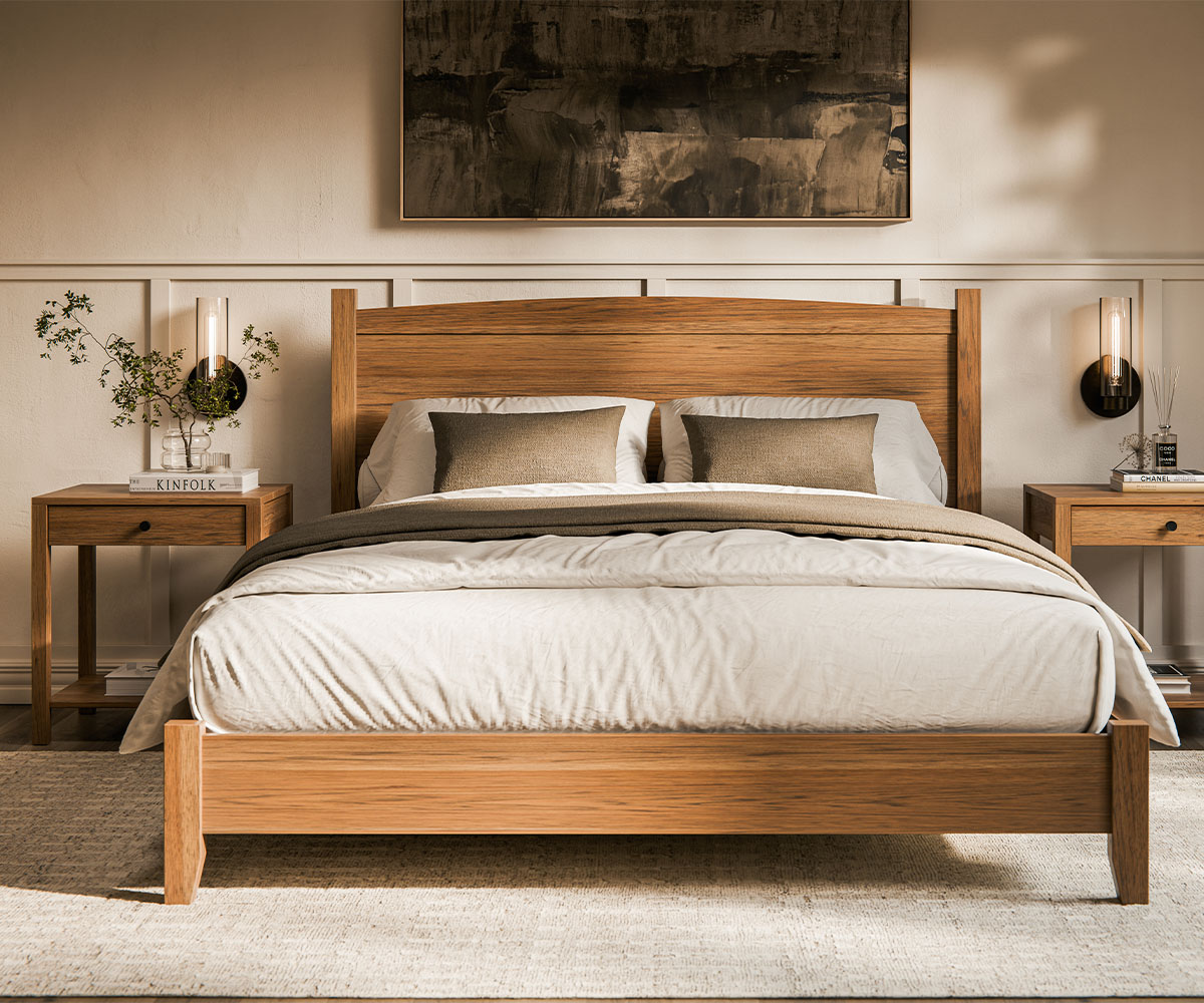 Amanda Arch Bed Collection Room Setting Rustic Hickory FC Sandstone Final Cropped