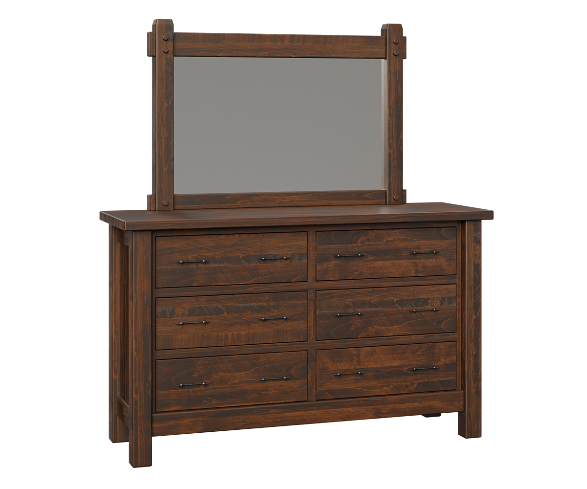 Houston Tall Dresser With Mirror Rough Brown Maple FC Vintage Antique.tif