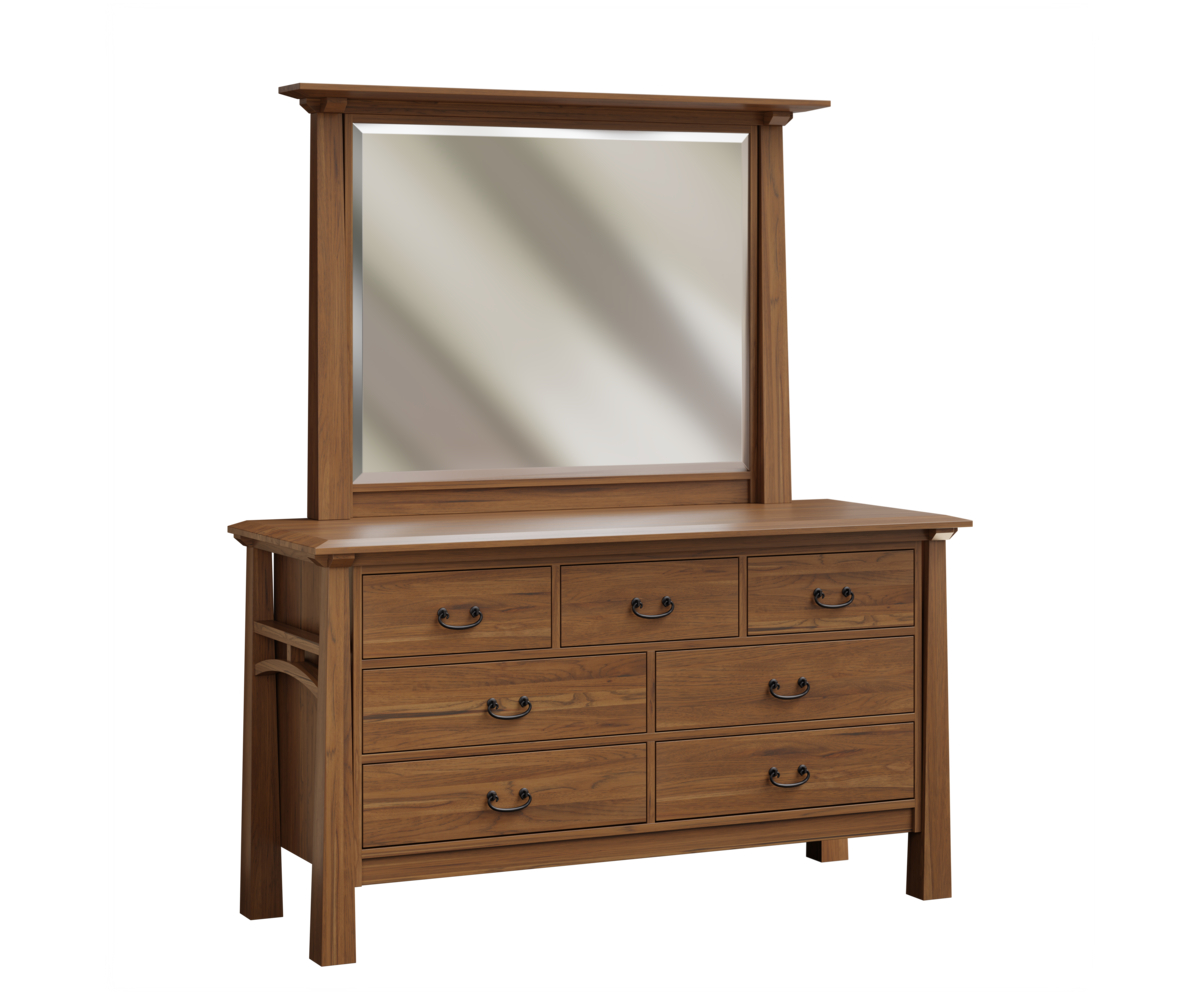 JR Woodworking Artesa 7 Drawer Dresser With Mirror Rustic Hickory FC 42000 Almond