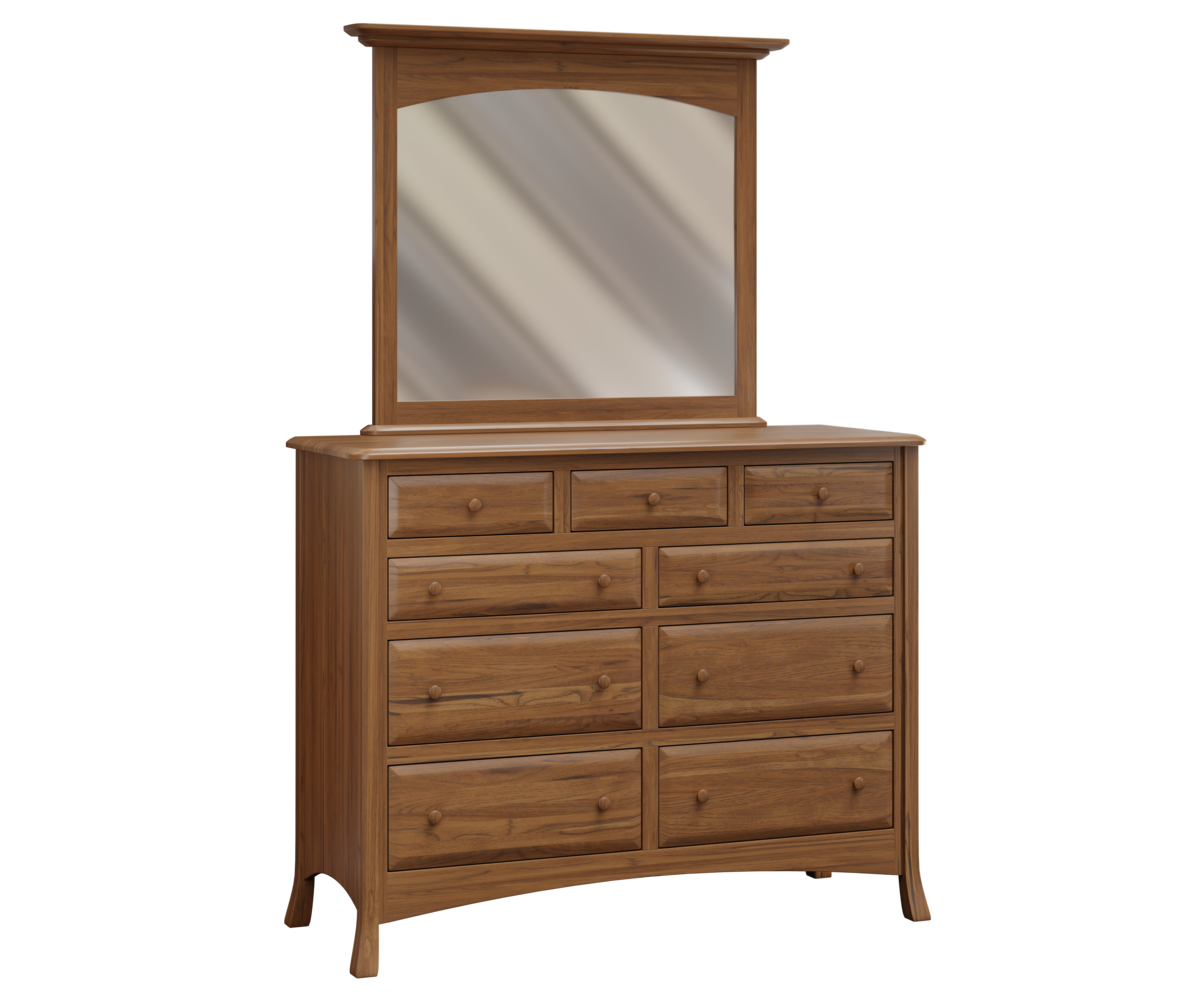 JR Woodworking Carlisle 9 Drawer Dresser With Mirror Rustic Hickory FC Almond