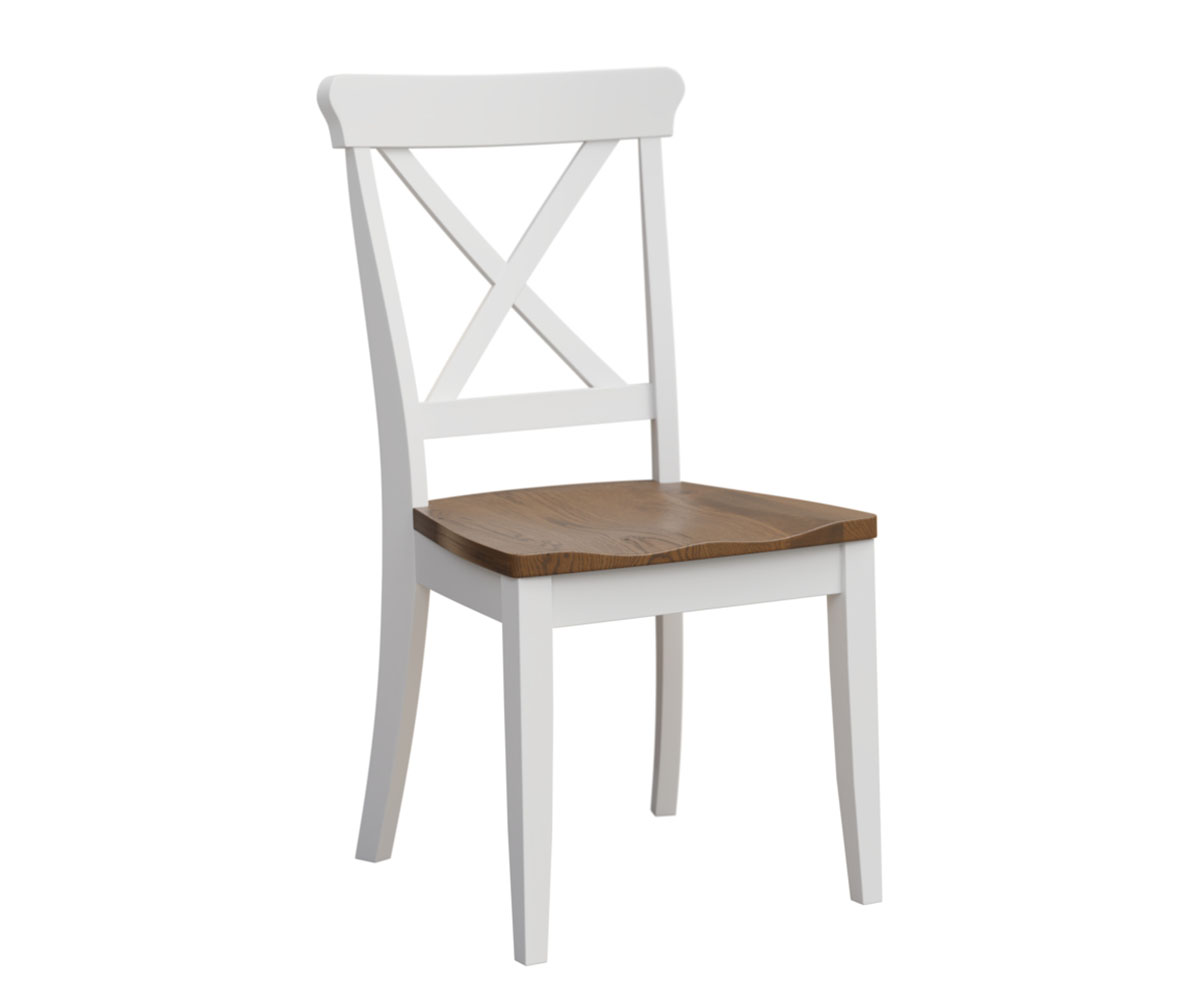 UBF Clayton Dining Side Chair Seat Rustic White Oak FC Lightbrown Frame Brown Maple OCS White Paint