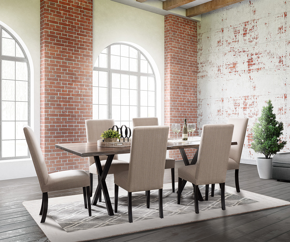 WPW Live Edge Table with Xavier Trestle Base Room Setting Cropped 1