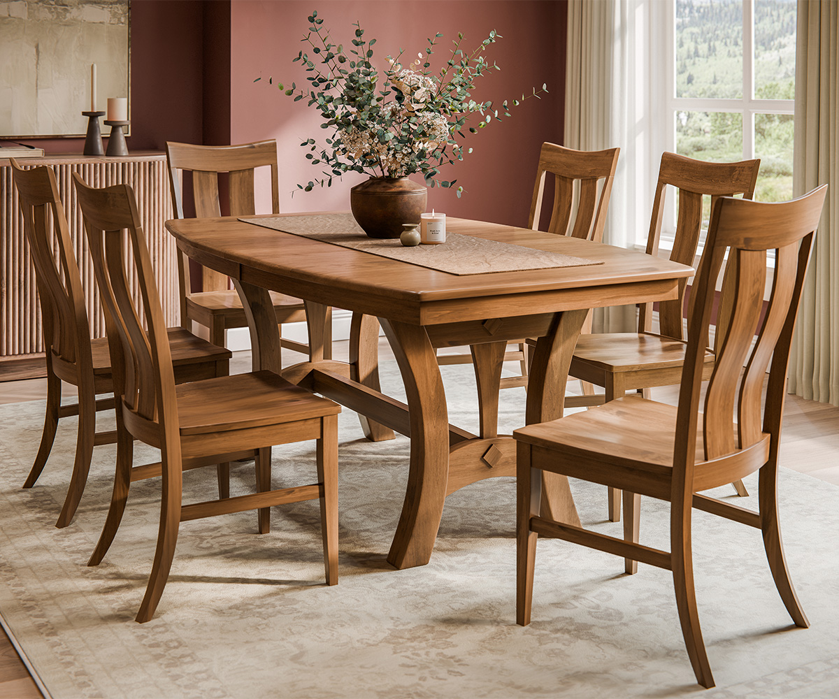 Woodside Woodworks Grand Island Collection Brown Maple FC Almond Room Setting FINAL Cropped V2