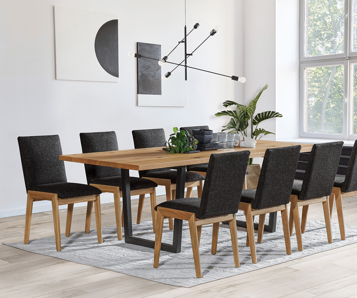 Livingston Table with Lifestyle Trestle Base Room Setting Cropped