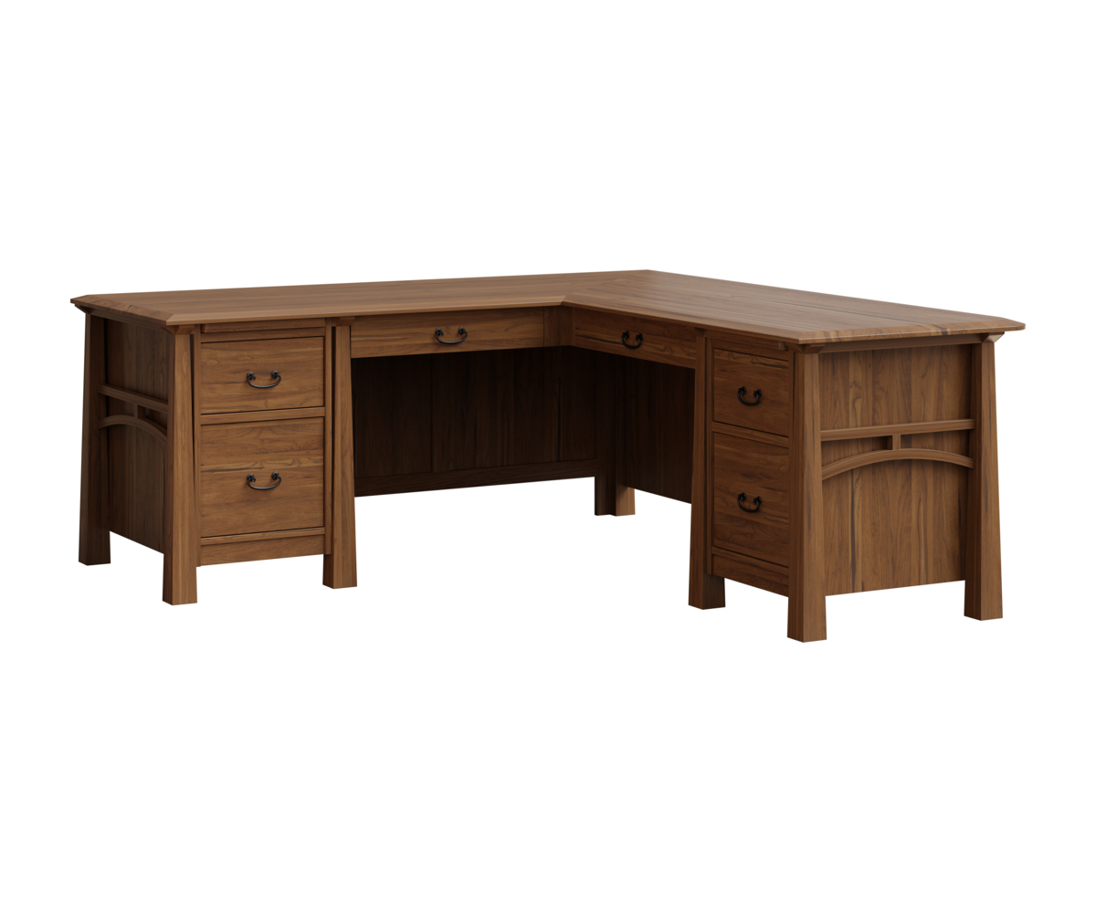 forks valley woodworking artesa l desk 78 w rustic hickory fc hickory almond