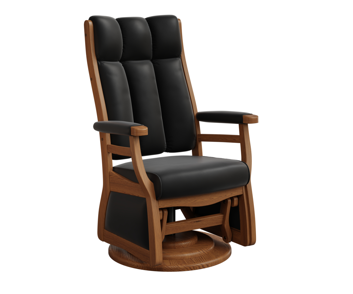 Buckeye Rockers Paris High Back Swivel Glider Black Leather Red Oak OCS Seely