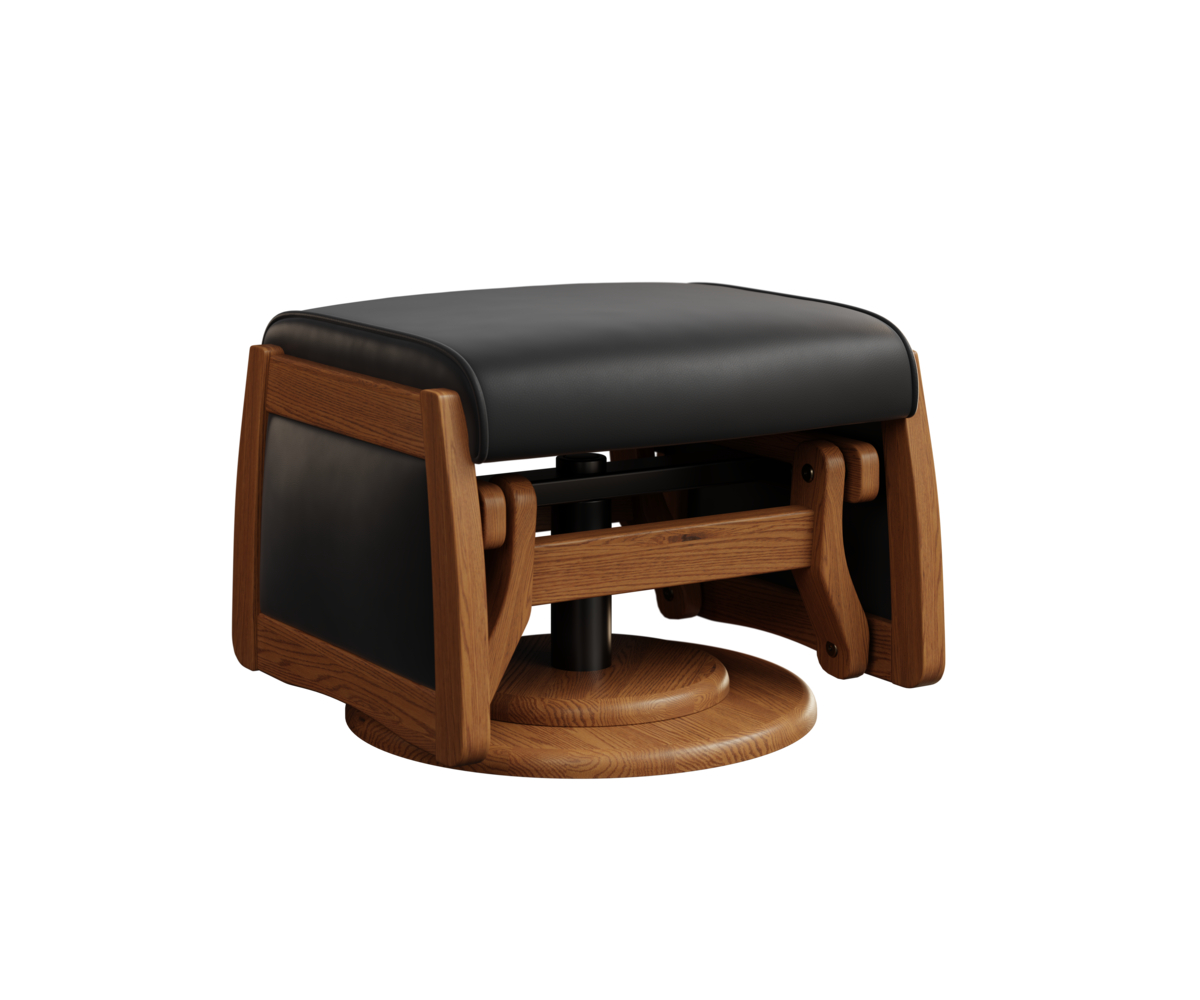 Buckeye Rockers Paris Ottoman Black Leather Red Oak OCS Seely