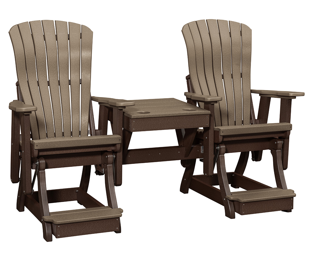 LPF LA Patio Comfy Balcony Glider Combo Chairs Weatherwood Tudor Brown